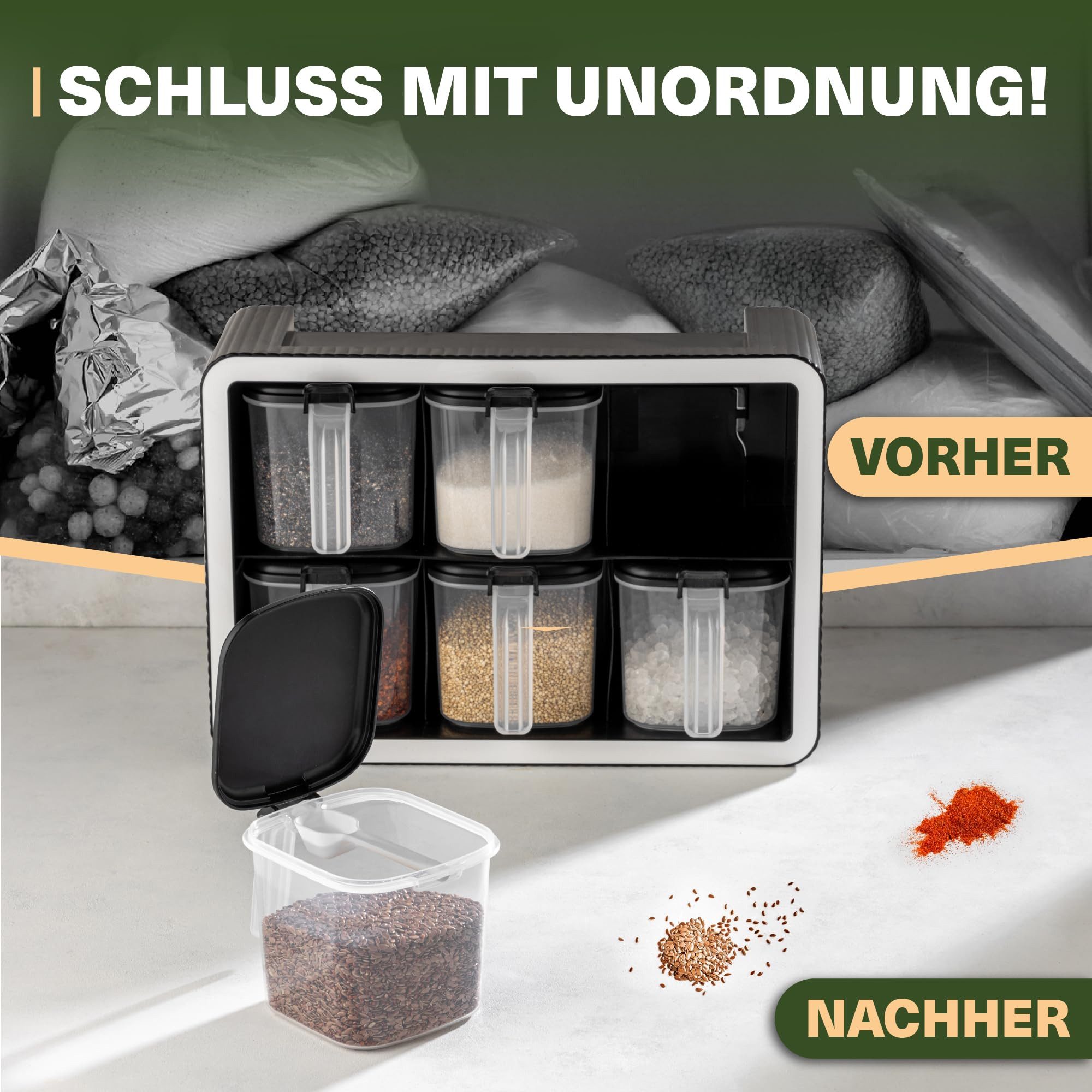 Viwares Gewürzbehälter platzsparendes Gewürzregal mit Aromaschutz, 550ml, (Set, 6-tlg., 6er), Mit Wandhalterung und Löffeln – Bild 4 von 5