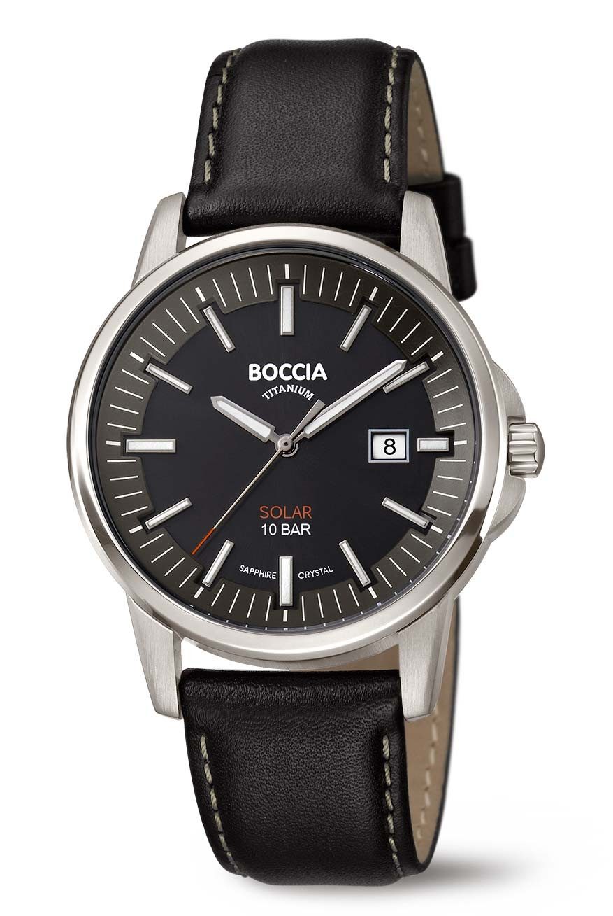 Boccia Quarzuhr, 12-Stunden-Zifferblatt, Datumsanzeige, Leuchtindizes, Leuchtzeiger