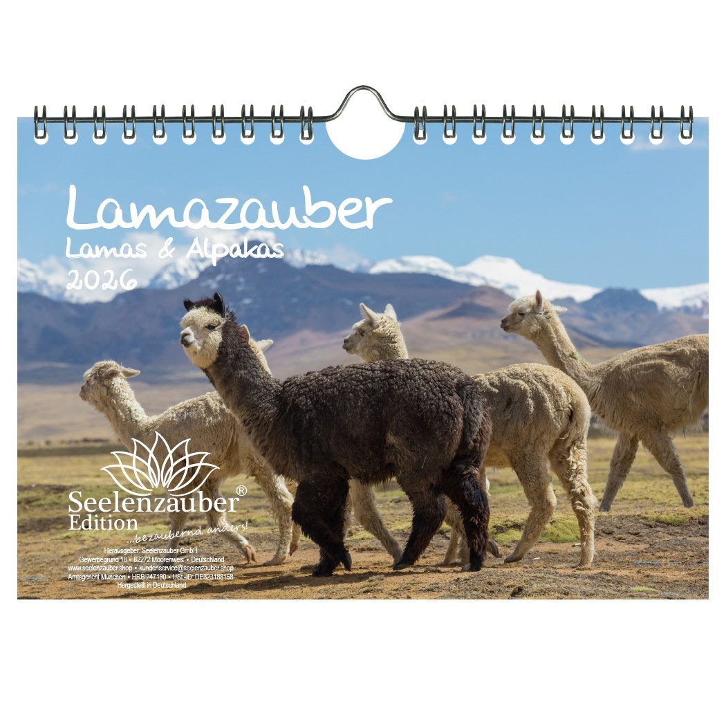Seelenzauber Wandkalender Lamazauber DIN A5 Kalender für 2026 Lama Alpaka - Seelenzauber