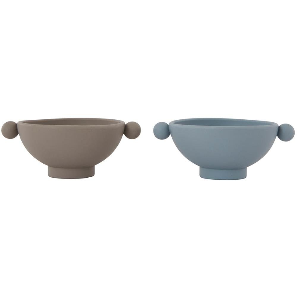 OYOY Kinderschüssel Tiny Inka Bowl, Schalen 2er Set 5,5 x 14 x 11 cm Silikon Kinderschale Breischale Obstschale Blau Grau