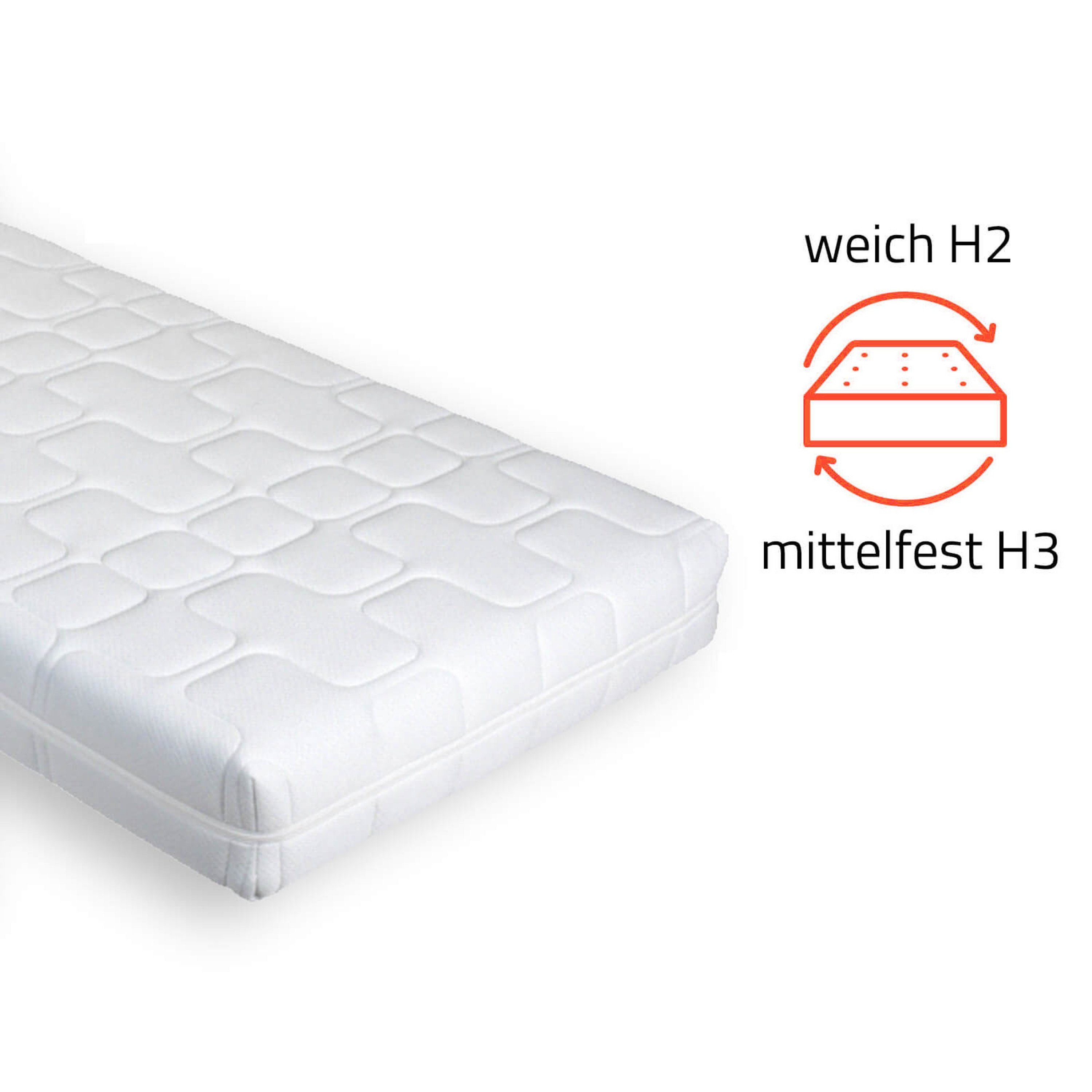 Komfortschaummatratze, Aileenstore, 19 cm hoch, 7 Zonen, Gelschaumschicht, beidseitig nutzbar, Härtegrad 2 und 3