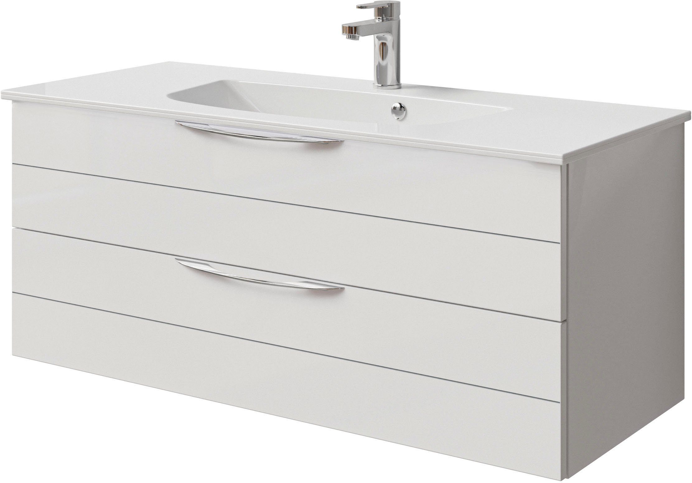 Saphir Waschtisch Serie 6025 Mineralmarmor-Waschtisch mit Unterschrank, 117 cm breit (2-St), Waschplatz mit 2 Schubladen, hängend, verschiedene Ausführungen
