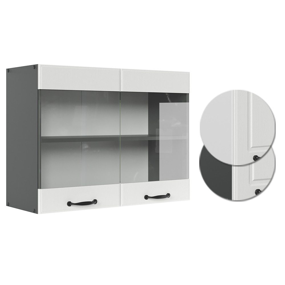 Vicco Glashängeschrank R-Line, Weiß Landhaus/Anthrazit, 80 cm (1-St)