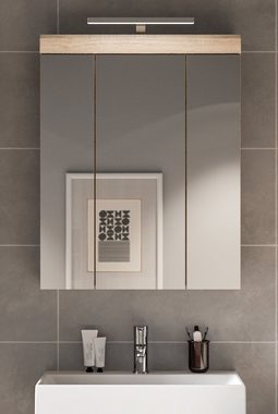 xonox.home Badezimmerspiegelschrank Lambada (Badschrank in Sonoma Eiche, 60 x 79 cm) 3-türig 3D