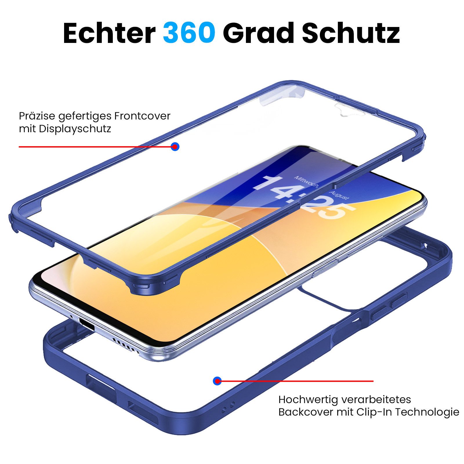 Tec-Expert Handyhülle 360 Grad Hülle für Samsung Galaxy A17 / A17 5G 6.7 Zoll, 6.7", Rundum Schutz Cover Case Hülle robust – Bild 3 von 5