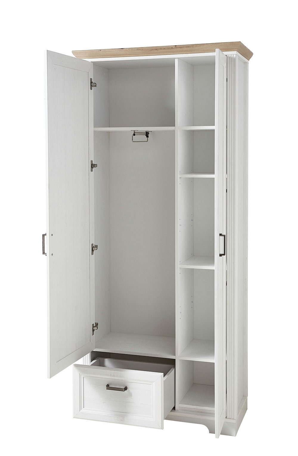 moebel-dich-auf Garderoben-Set FLORENZ Set 2, (Komplettgarderobe, Garderobenschrank + Paneel + Bank + Spiegel + Schuhkommode), in 2 Farben erhältlich