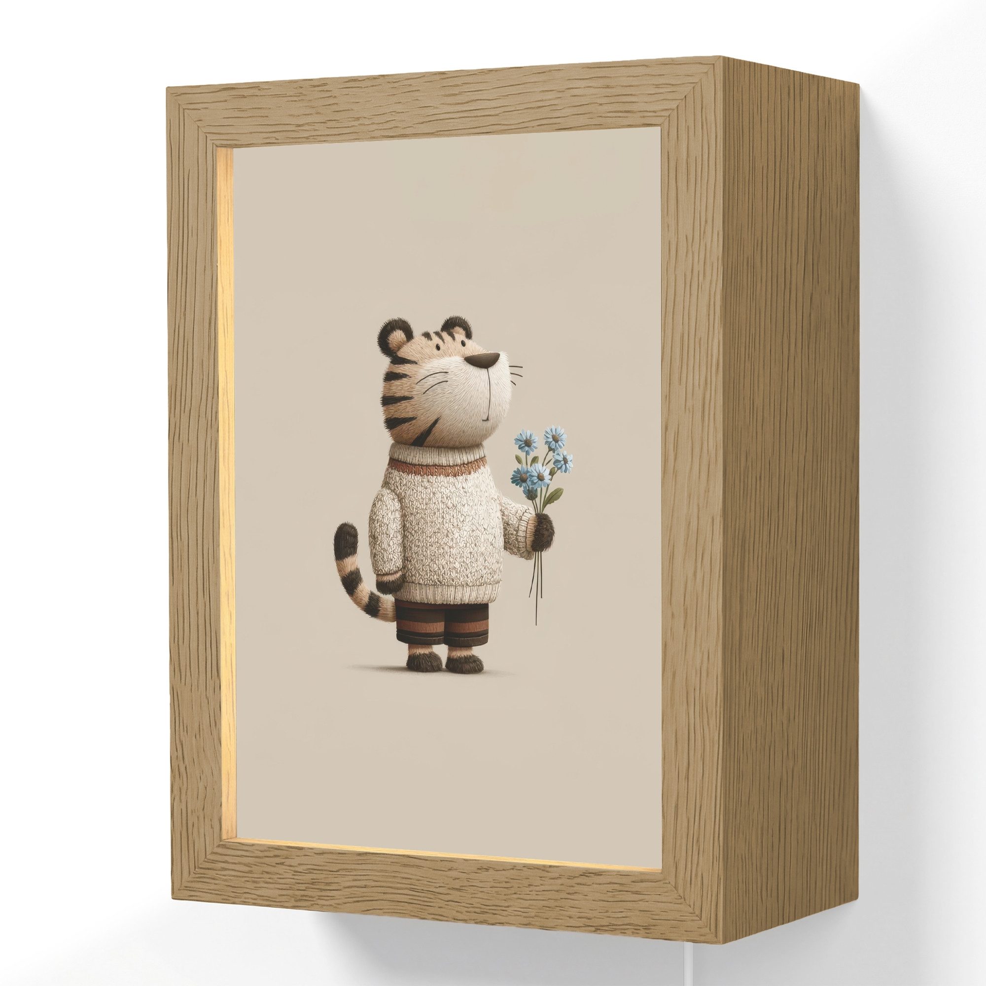 OnlyWow Wandleuchte Lightbox Tiger - Blaue Blumen - Leise - Jungen, Dimmbar, Farbwechsel, LED, Warmweiß, Kaltweiß, Neutralweiß Einstellbar, Wandlampe Innen, Dimmbar, mit Kabel, LED, Beleuchtung, Kinderzimmer
