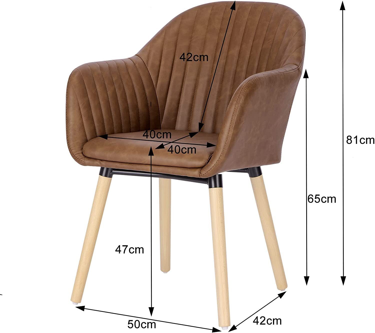 Woltu Esszimmerstuhl (4 St), Polsterstuhl Braun Massivholz Armlehne mit Kunstleder