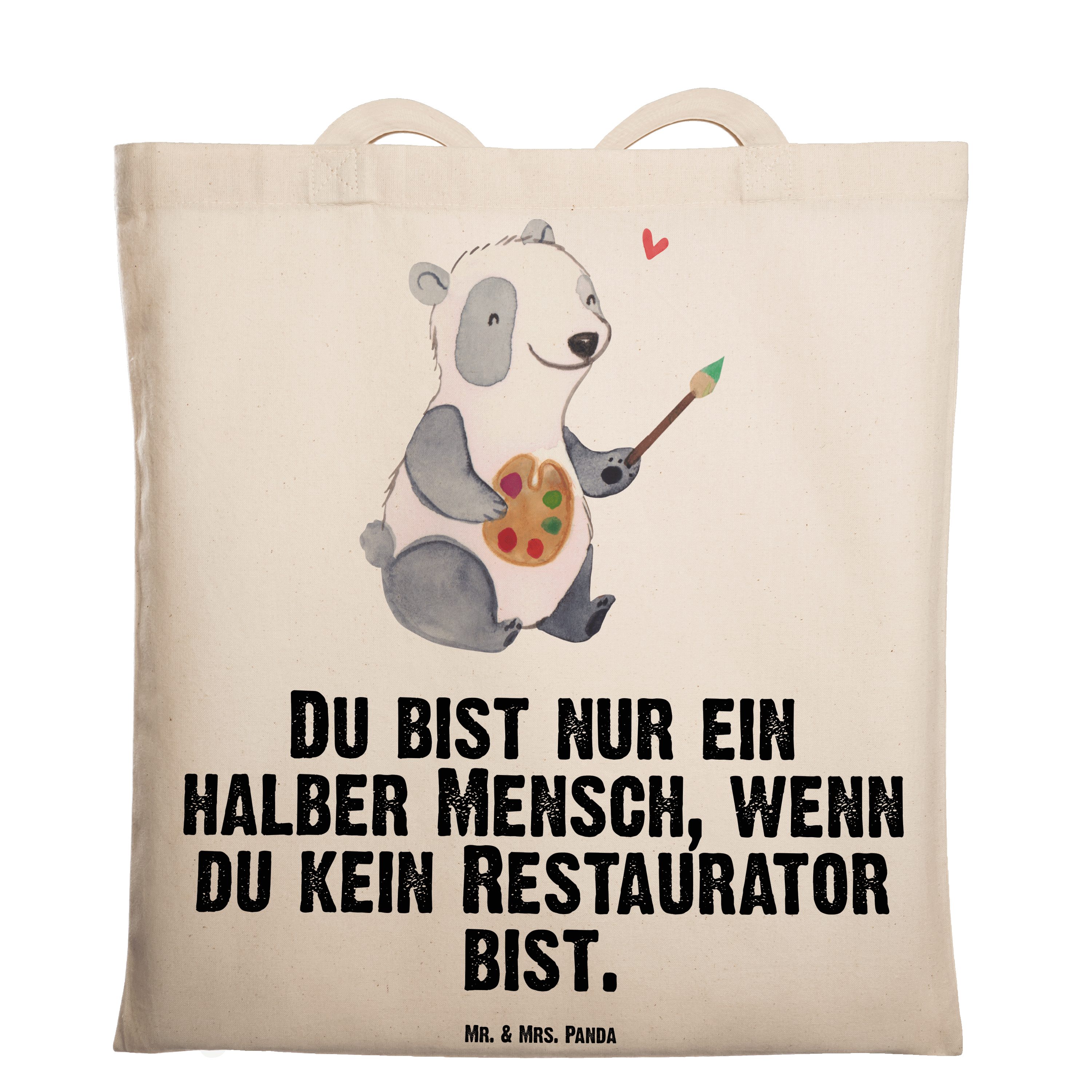 Mr. & Mrs. Panda Tragetasche Restaurator mit Herz - Transparent - Geschenk, Stoffbeutel, Dankeschö (1-tlg)