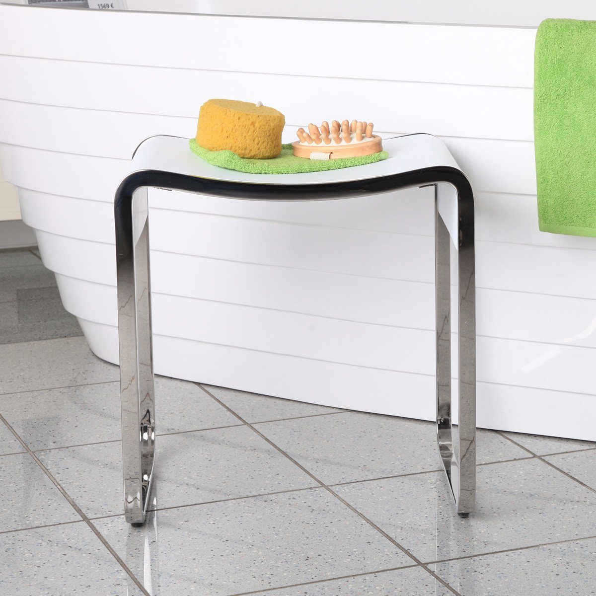 KZOAO Duschhocker Design Spa Badhocker aus Mineralguss Modell "Mailand", belastbar bis 150 kg