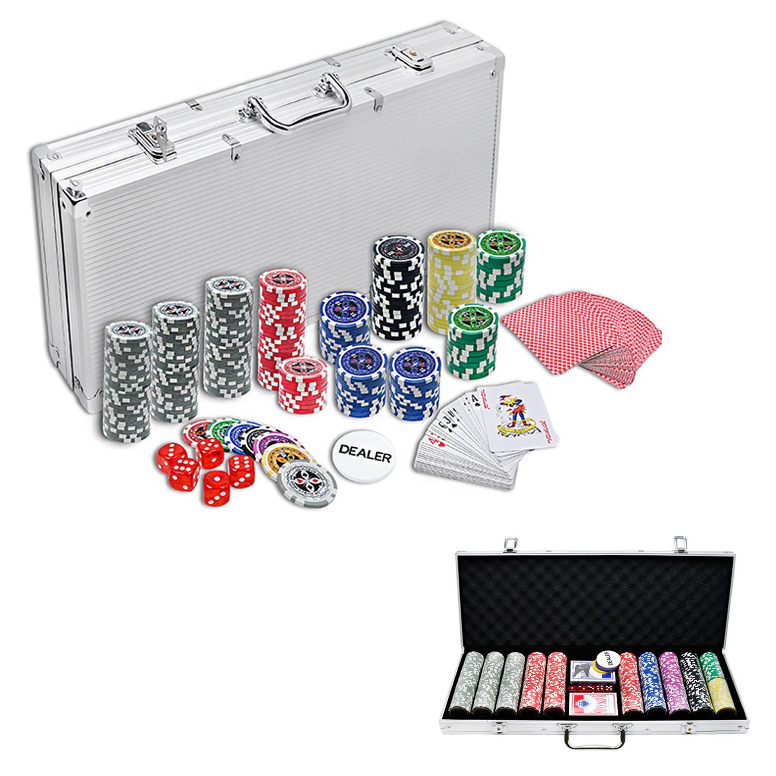 FIVMEN Spiel Pokerkoffer Pokerset mit 500 Chips Pokerspiel Aluminium Koffer, inkl. Pokerdecks, Würfel, Dealer Button, Poker, Pokerchips, Jetons