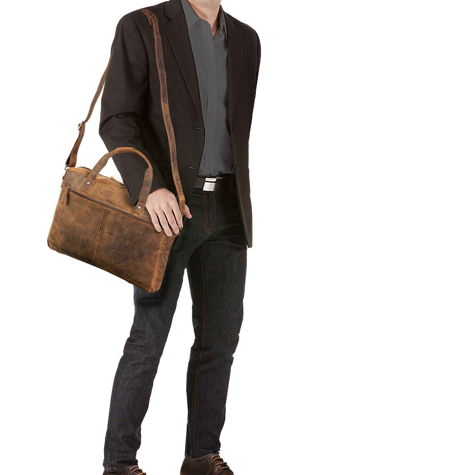 STILORD Laptoptasche "Geralt" Vintage Ledertasche zum Umhängen