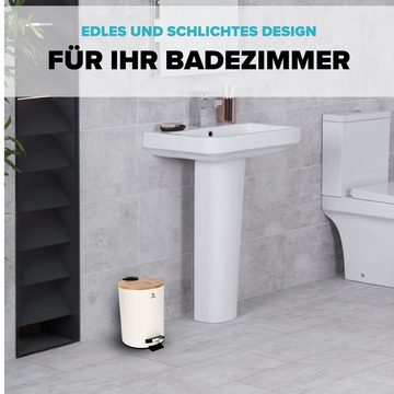 Lubur Kosmetikeimer, 3L - Badmülleimer mit Absenkautomatik - Mülleimer mit Bambusdeckel