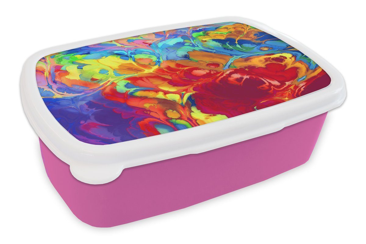 MuchoWow Lunchbox Regenbogenfarben beigemischt, Kunststoff, (2-tlg), Brotbox für Erwachsene, Brotdose Kinder, Snackbox, Mädchen, Kunststoff rosa