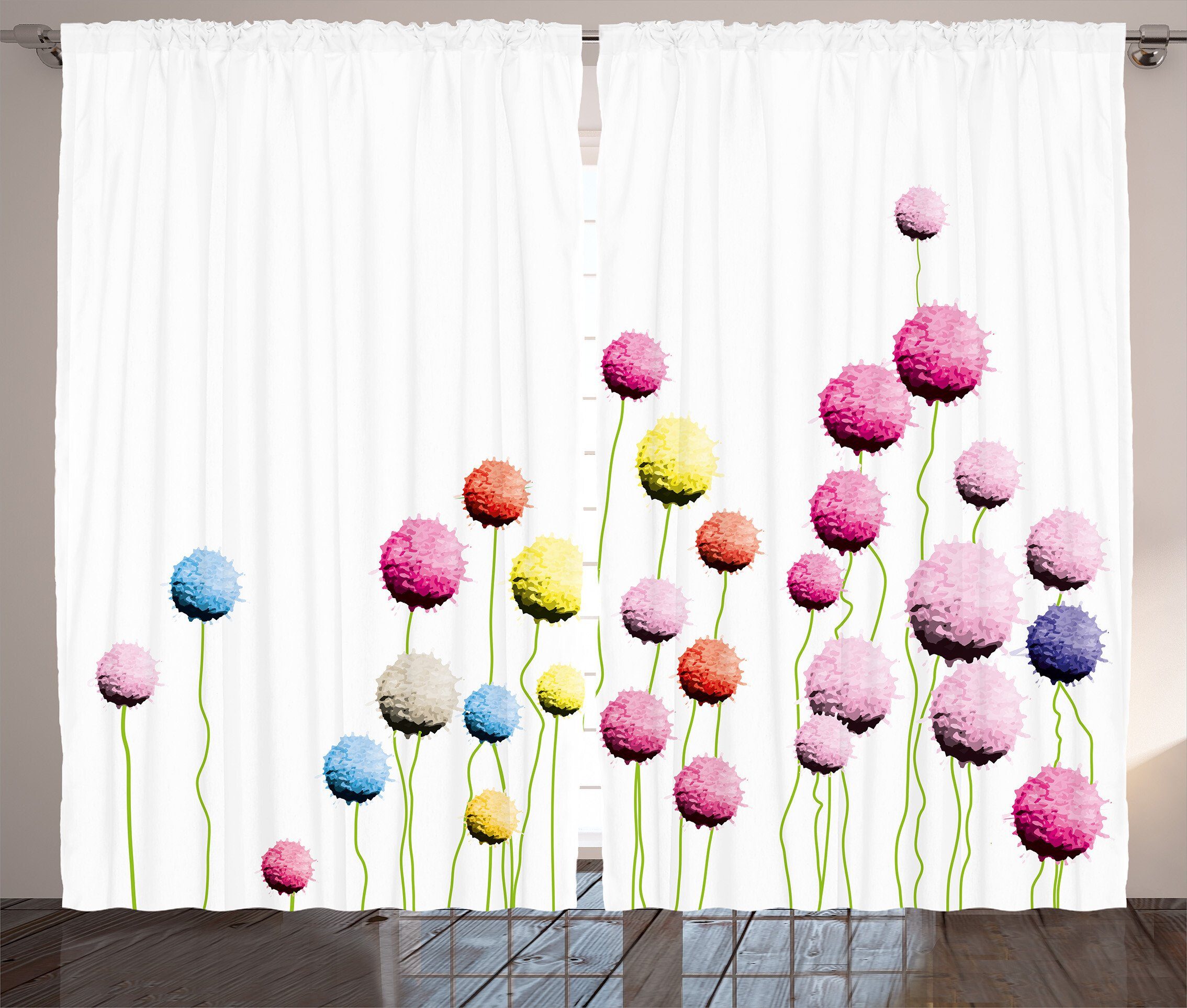 Kräuselband und Blumenmuster Amaranth Abakuhaus, Blumen mit Gardine Schlaufen Vorhang Schlafzimmer Haken,