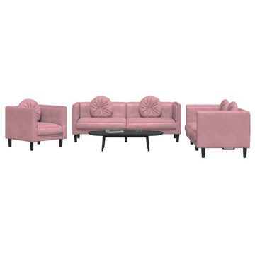 vidaXL Sofa 3-tlg. Sofagarnitur mit Kissen Rosa Samt