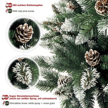 Yorbay Künstlicher Weihnachtsbaum Künstlicher Tannenbaum mit Schnee, Kiefernzapfen, mit Ständer, 120 / 150 / 180 / 210 / 240 cm, Weihnachtsbaum Christbaum für Weihnachten-Dekoration