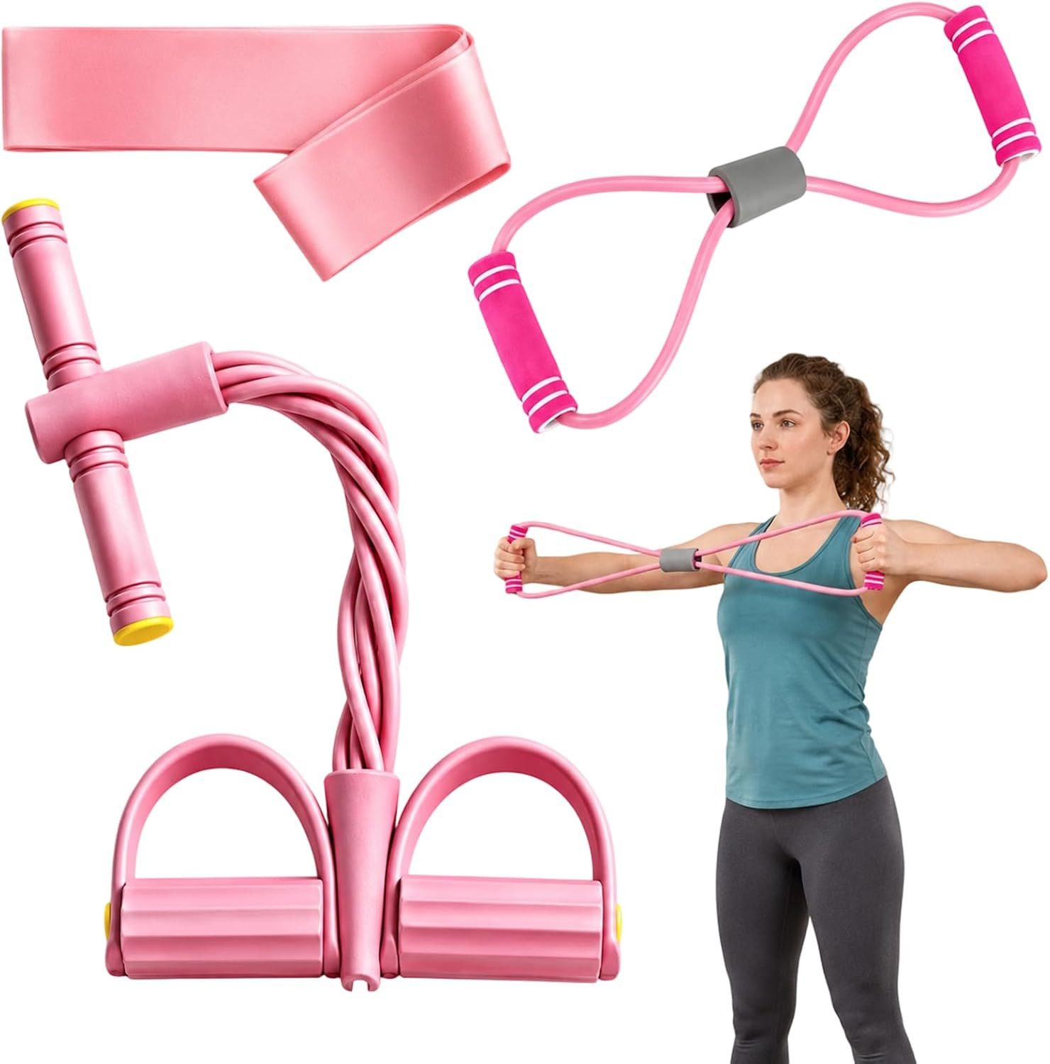 FELIXLEO Multitrainer Zugband mit 6 Tubes, Bauchtrainer, Yoga Widerstandsband, Fußpedal, (1-St)