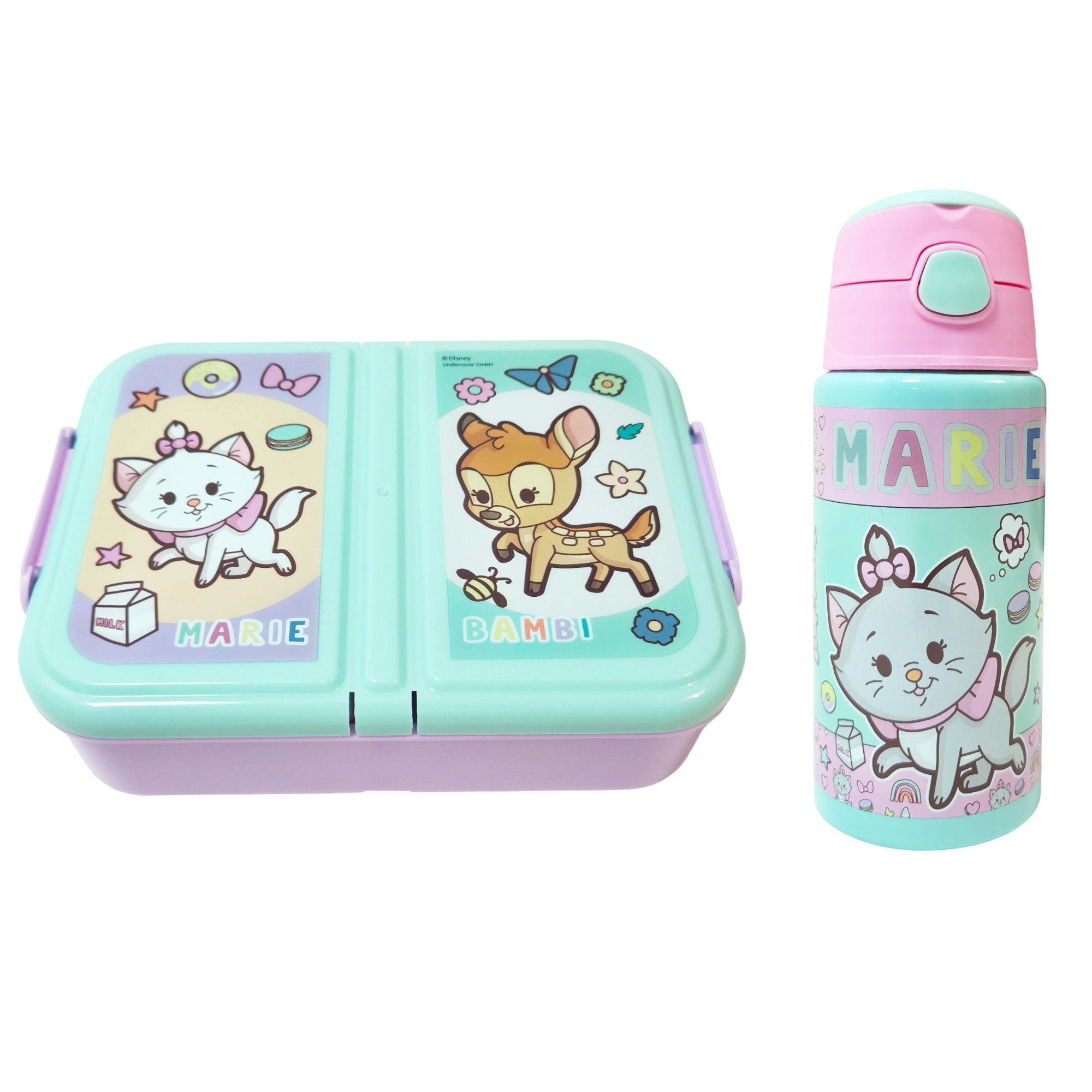 Disney Lunchbox Disney Marie Bambi 2 tlg Set Brotdose 3 Kammern Alu-Trinkflasche, (2-tlg., Spar-Set), 500 ml