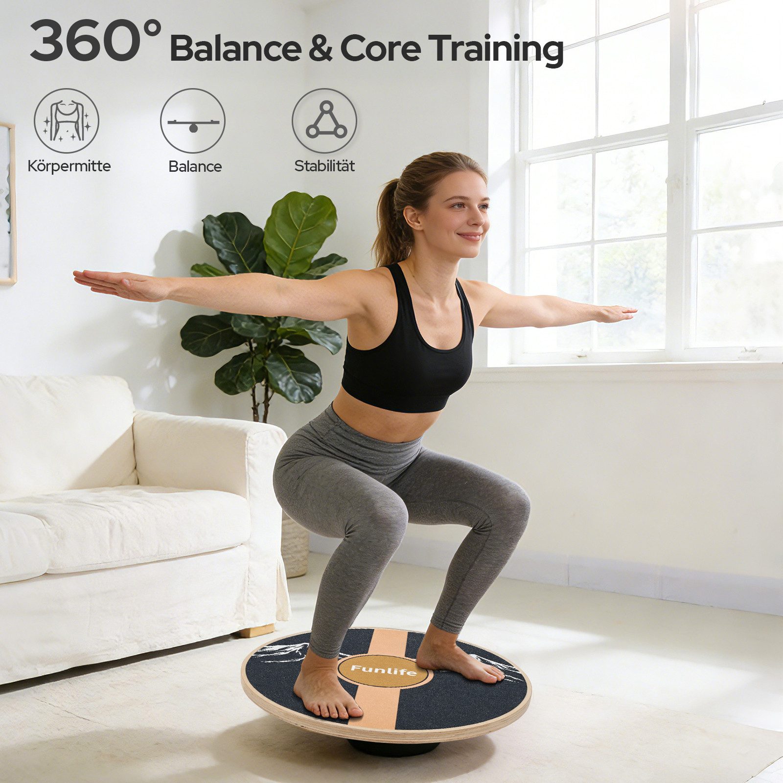 FunLife Balanceboard TERRA BERG & CLASSIC Design-Edition, rund, Premium-Birkenholz, 360°-Training, bis 100 kg