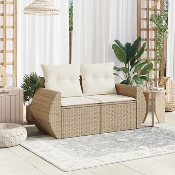 vidaXL Loungesofa Gartensofa mit Kissen 2-Sitzer Beige Poly Rattan