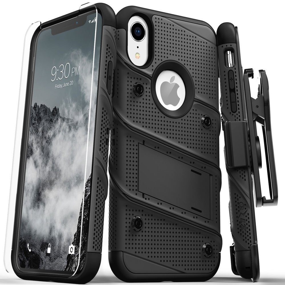 FITSU Handyhülle Hülle für iPhone XR Outdoor Case Handyhülle 6,1 Zoll, Handyhülle für iPhone XR inkl. Schutzglas mit Gürtelclip Outdoor Case