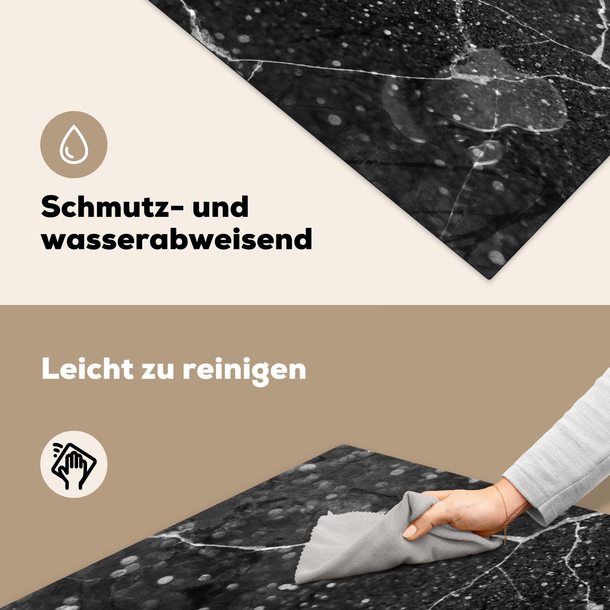 (1 Vinyl, Arbeitsplatte Silber, - 78x78 Marmor Schwarz für MuchoWow tlg), Ceranfeldabdeckung, - cm, Herdblende-/Abdeckplatte küche