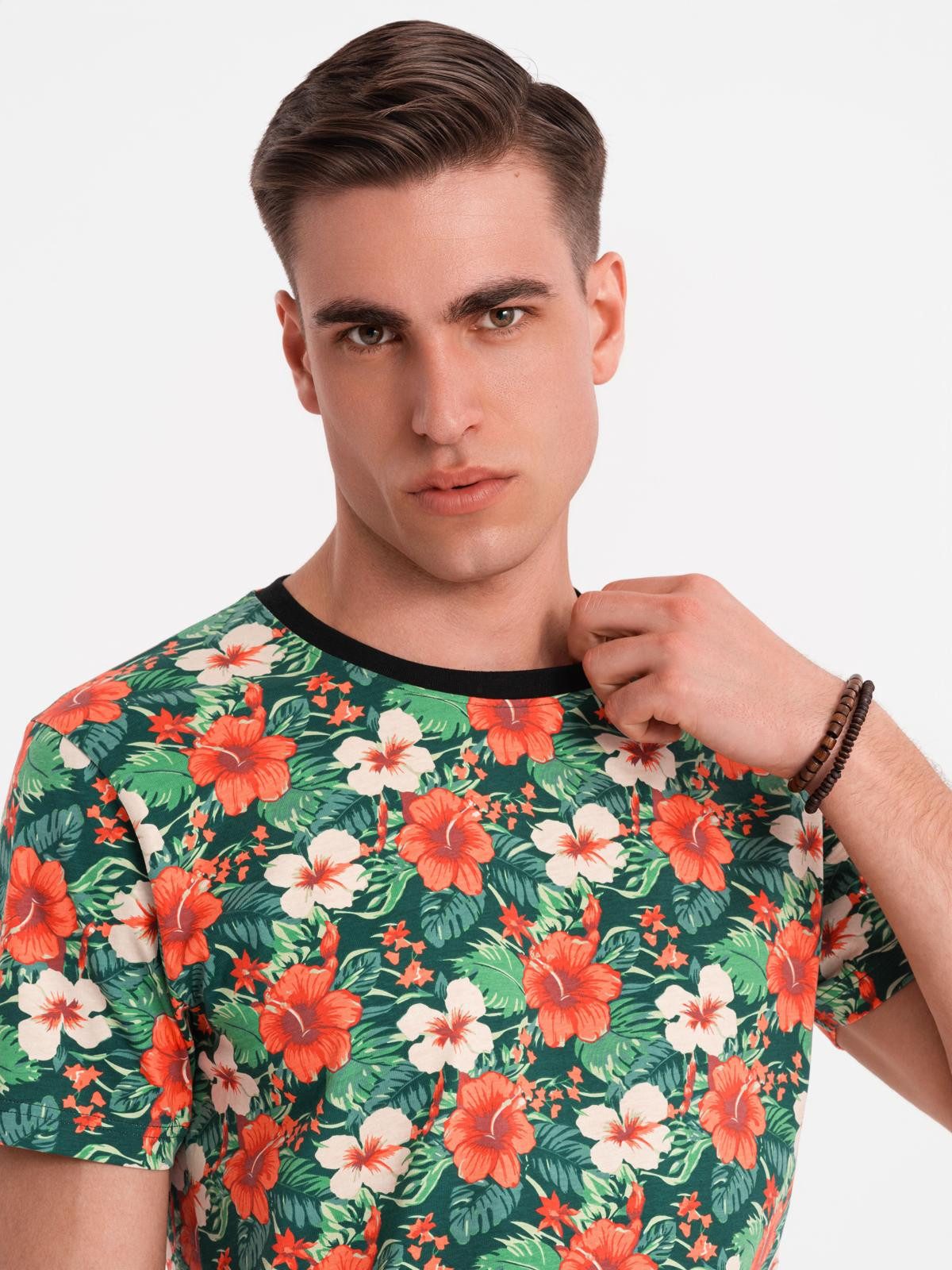 OMBRE Print-Shirt Herren T-Shirt aus Baumwolle mit Blumenmuster