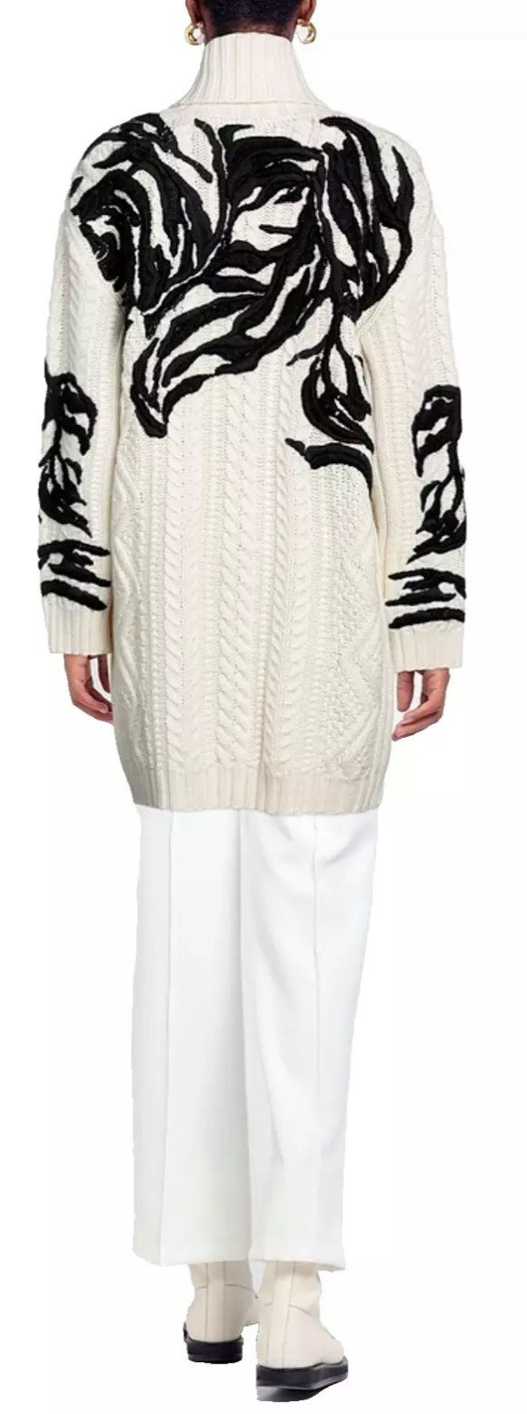 VALENTINO GARAVANI Longstrickjacke Schwerer Strickmantel Cable-Knit Cardigan Strickjacke Parka Schwere Strickqualität, Gerippt, Oversized Zopfmuster, Hornknöpfen