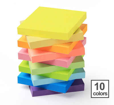 Homewit Haftnotizblock Selbstklebende Haftnotizen Haftnotizzettel Zettel Sticky Notes Set, 42g/Stück, 1000 Blatt insgesamt in 10 Farben für Büro, Haus