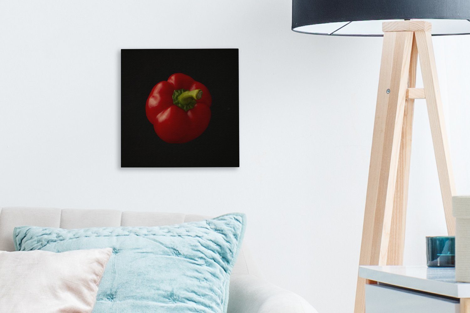 für OneMillionCanvasses® Leinwandbild Paprika Leinwand Bilder Hintergrund, (1 Eine rote schwarzem auf Wohnzimmer St), Schlafzimmer
