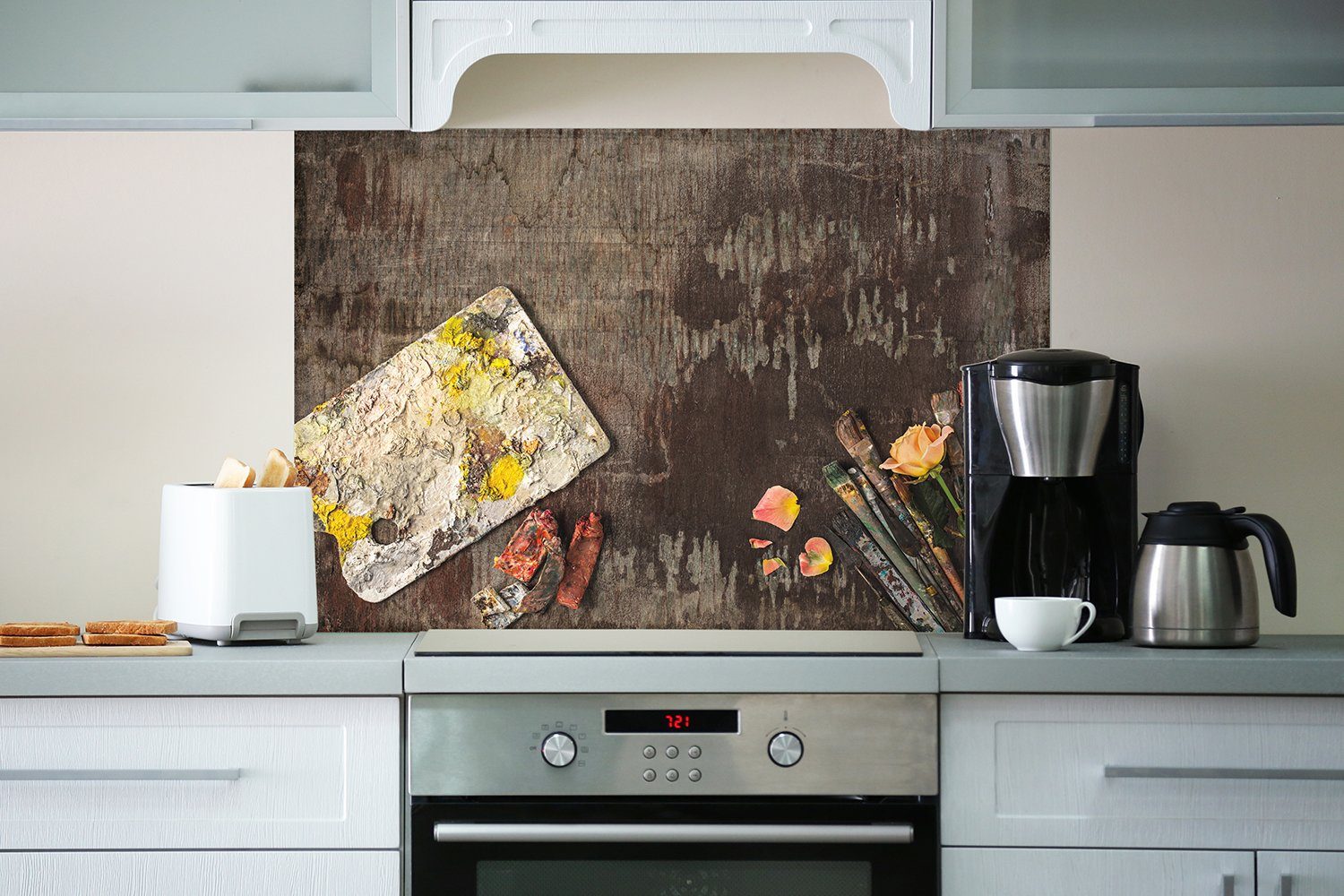 Pinsel altem und Küchenrückwand auf (1-tlg) Holz, Wallario Farbe