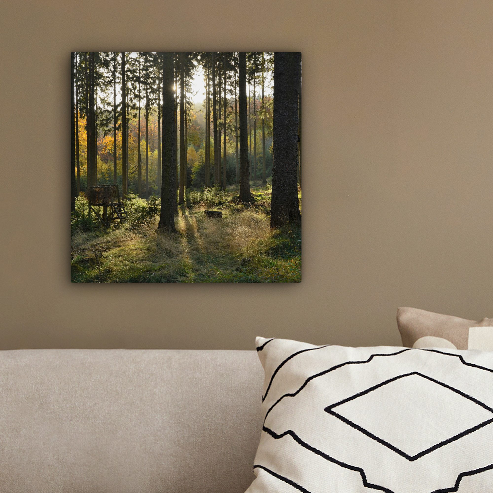 OneMillionCanvasses® Leinwandbild Wald - Sommer - Sonne, Fotodruck (1 St), Wandbild, Deko Schlafzimmer Wohnzimmer Flur 20x20 cm – Bild 4 von 5