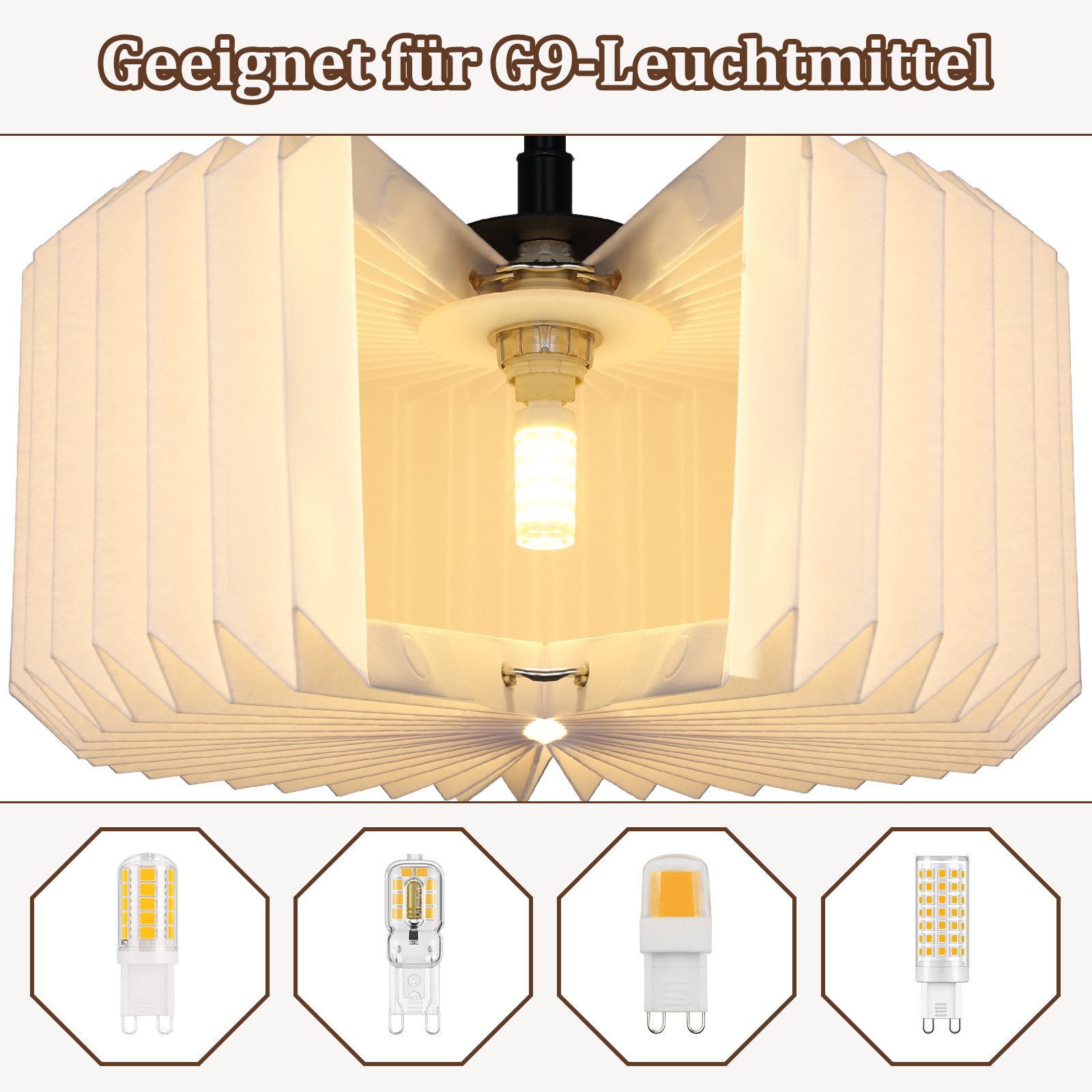 Nettlife Pendelleuchte Esstisch Vintage 1/2/3/4 Flammig G9 Weiß Papier Lamp günstig online kaufen