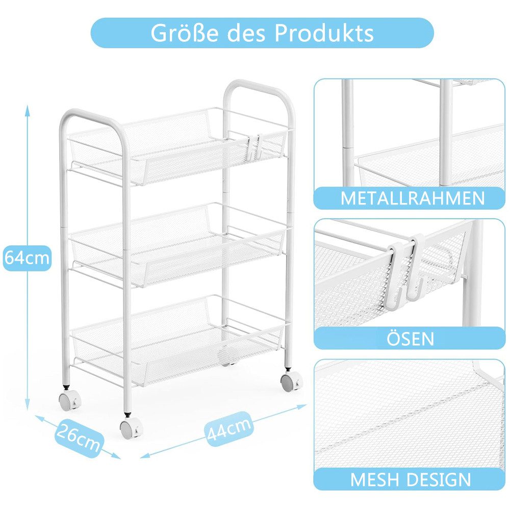 NUODWELL Beistellwagen 3-stöckiger Küchenwagen,Metall Aufbewahrungswagen au günstig online kaufen