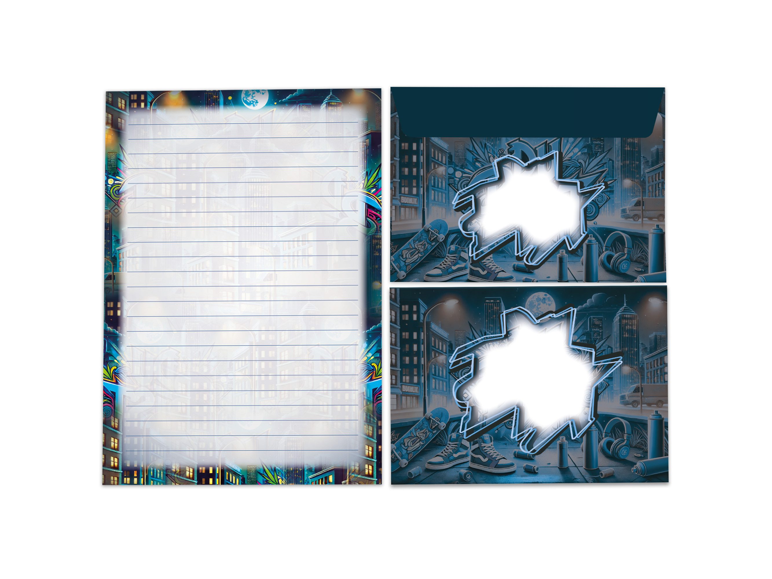 LIMONIA Briefpapier Set Kinder Briefblock A5 mit Umschlägen Notizblock Papier Graffiti, Kinder-Briefpapier A5 mit 15 Umschlägen, liniert & leicht beschreibbar