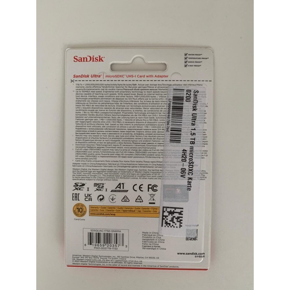 Sandisk SanDisk microSDXC Ultra (1,5TB) Speicherkarte Speicherkarte (1,5TB GB, Erweiterter Betriebstemperaturbereich)