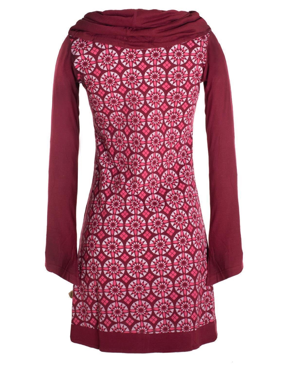 Vishes Jerseykleid Langarm Kleid Schalkragen Bedruckt 70er 80er Retro Hippiekleid