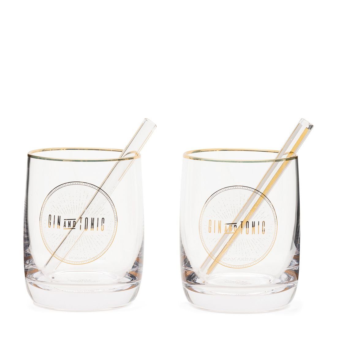 Rivièra Maison Gläser-Set Le Club Gin & Tonic 2er Set mit Glasstrohhalmen, Glas