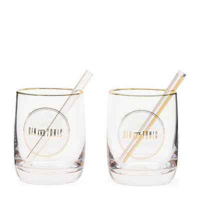Rivièra Maison Gläser-Set Le Club Gin & Tonic 2er Set mit Glasstrohhalmen, Glas