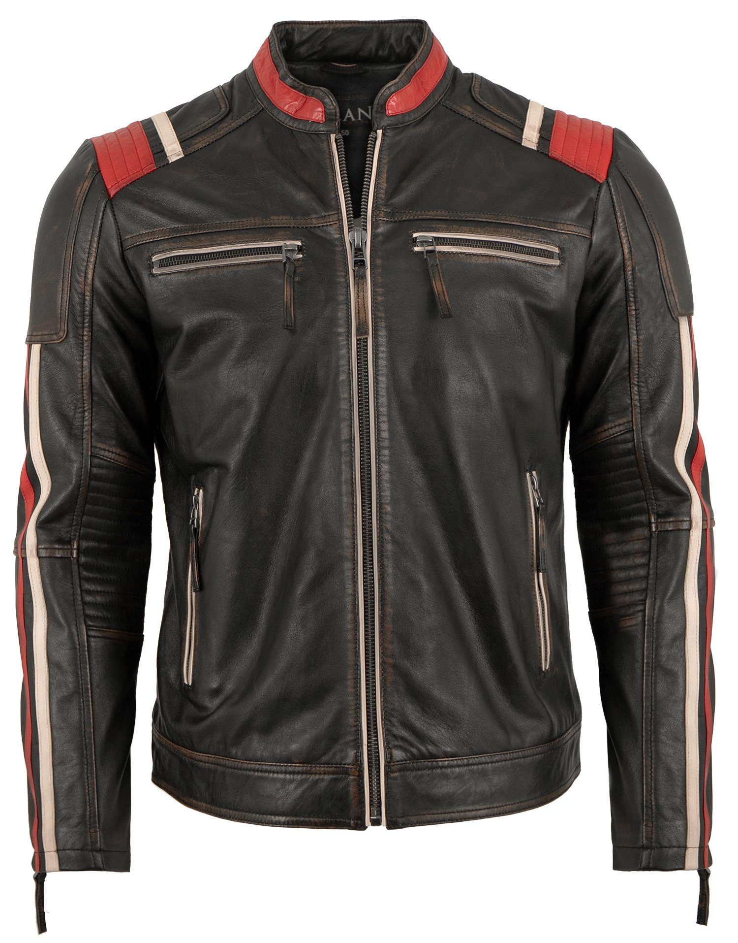 Jilani Lederjacke MD-3 Echtleder Herren Lederjacke Bikerjacke Racing Lammnappa schwarz