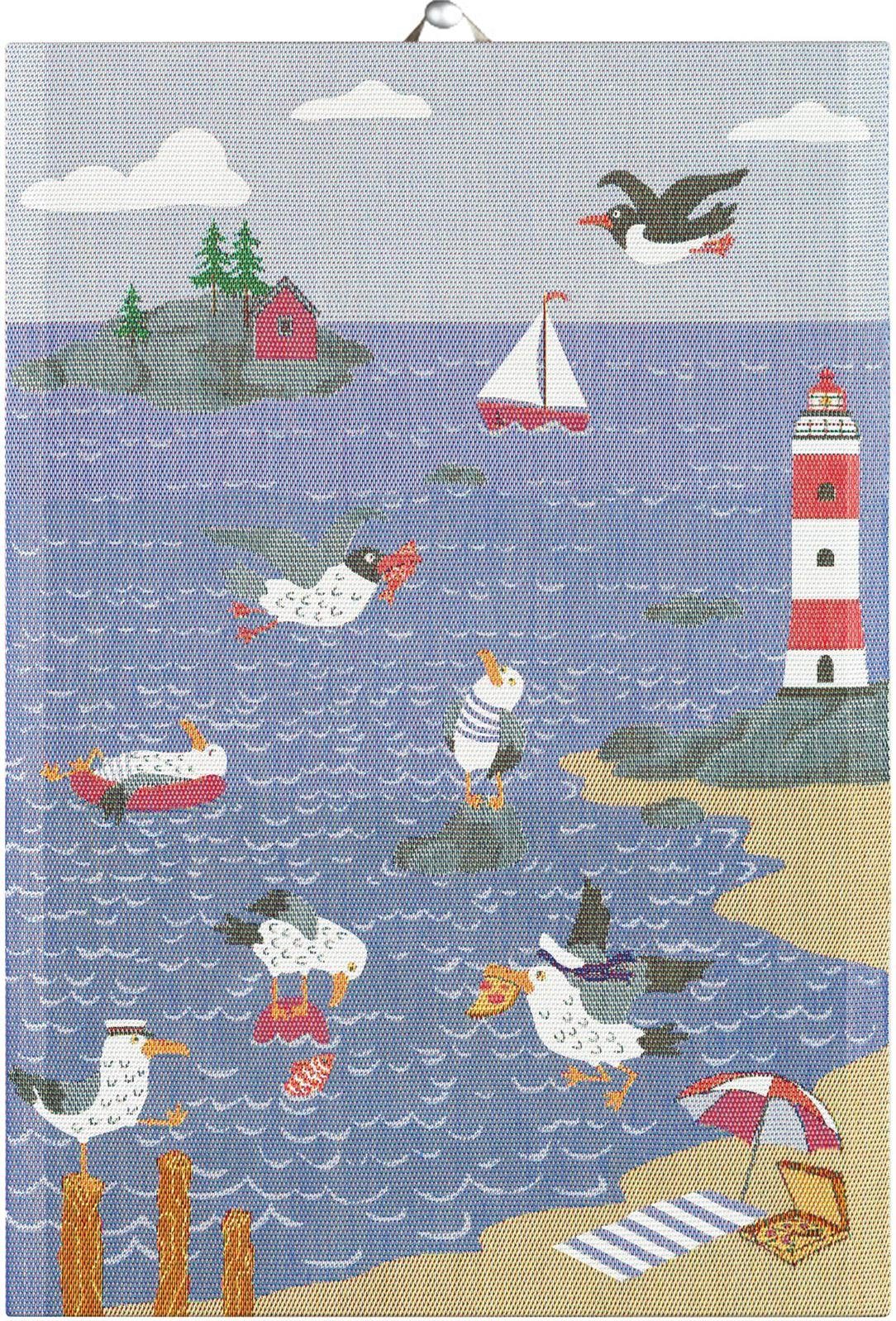 Ekelund Geschirrtuch Küchenhandtuch Havsfåglar 35x50 cm, (1-tlg., 1 x Geschirrtuch), Pixel gewebt (6-farbig) | Geschirrtücher
