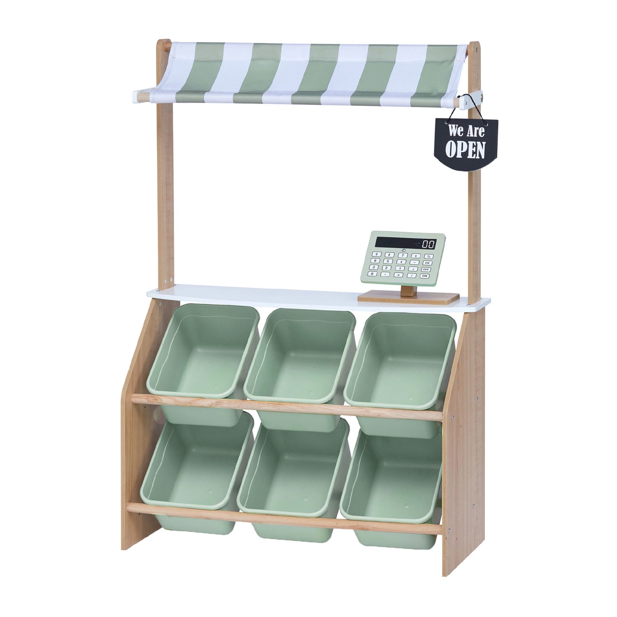 TEAMSON™ KIDS    Kaufladen Marktstand aus Holz Rollenspielset mit Fächern & Markise