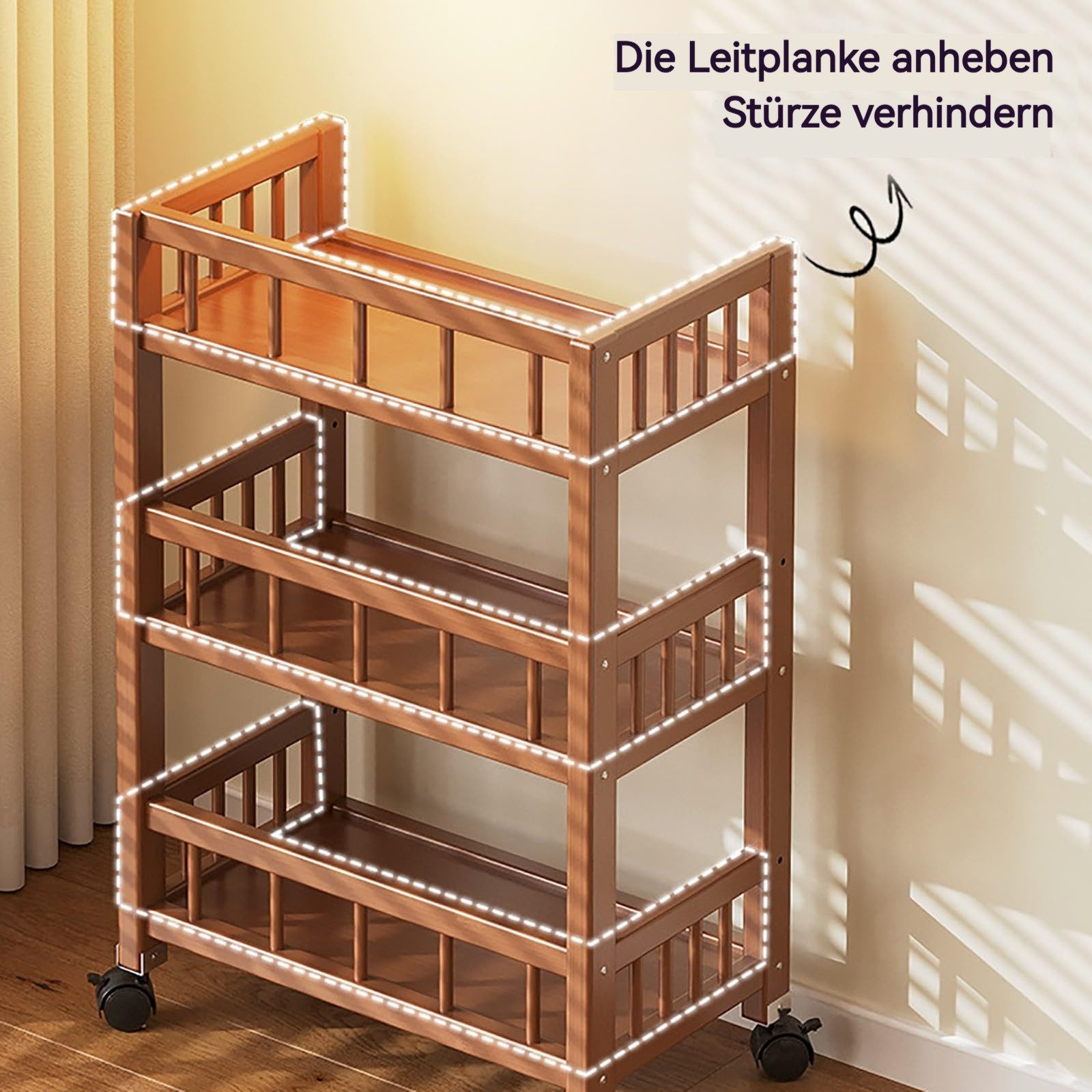 BlingBin Küchenwagen Servierwagen, Aufbewahrungswagen mit Rollen Rackwagen mit 3 Ablage, (1er Set, 1 St., L50 × l30 × H82 cm), Küchenregal Organizerwagen, mobiler Allzweckwagen Beistellwagen