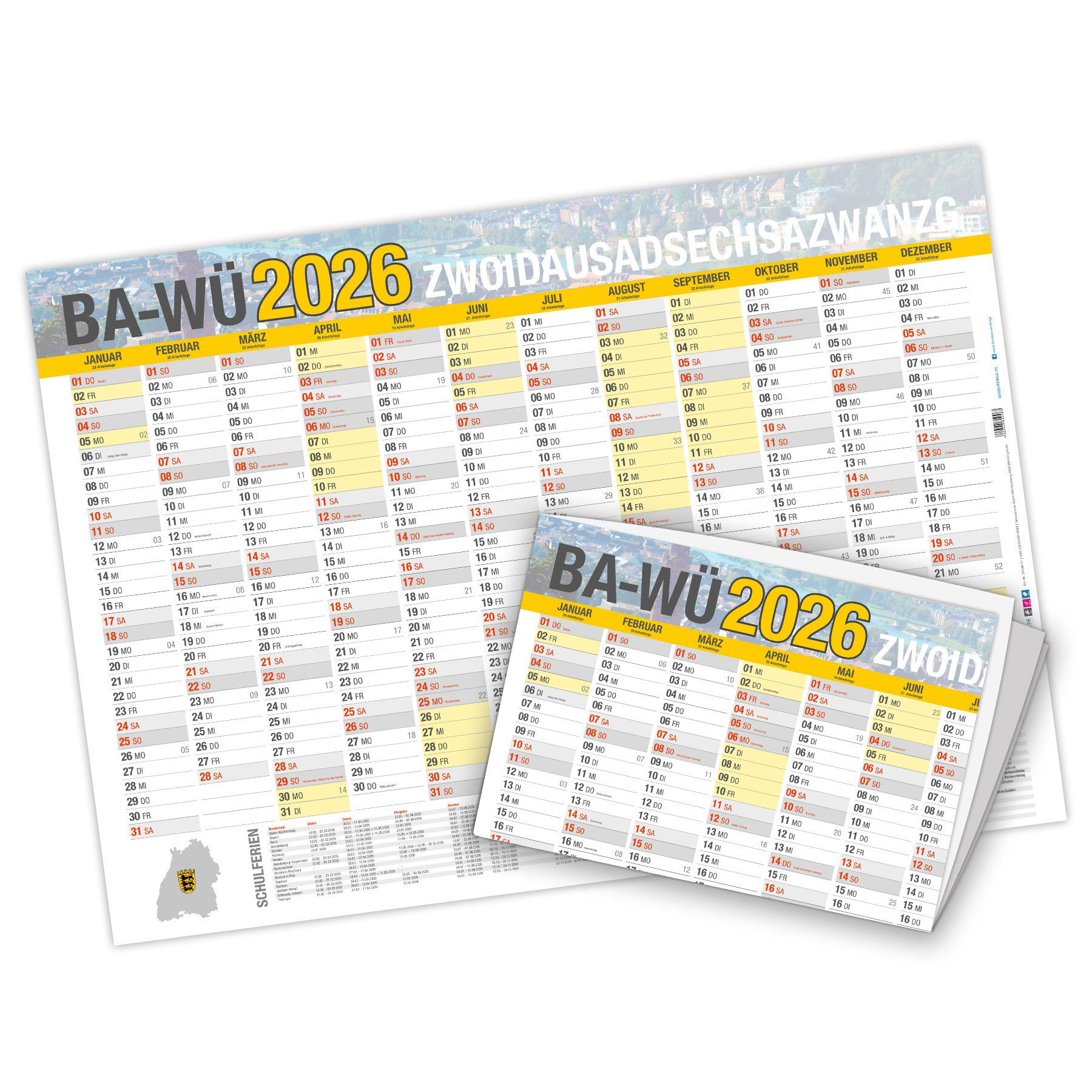 Wandkalender itenga Jahresplaner Ba-Wü 2026 Wandkalender DIN A2 (59,4 x 42,0 cm), 2