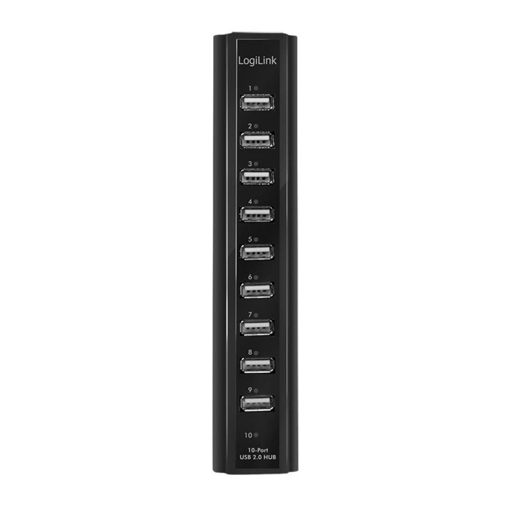LogiLink USB-Verteiler USB 2.0 Hub 10-Port mit Netzteil aktiv schwarz
