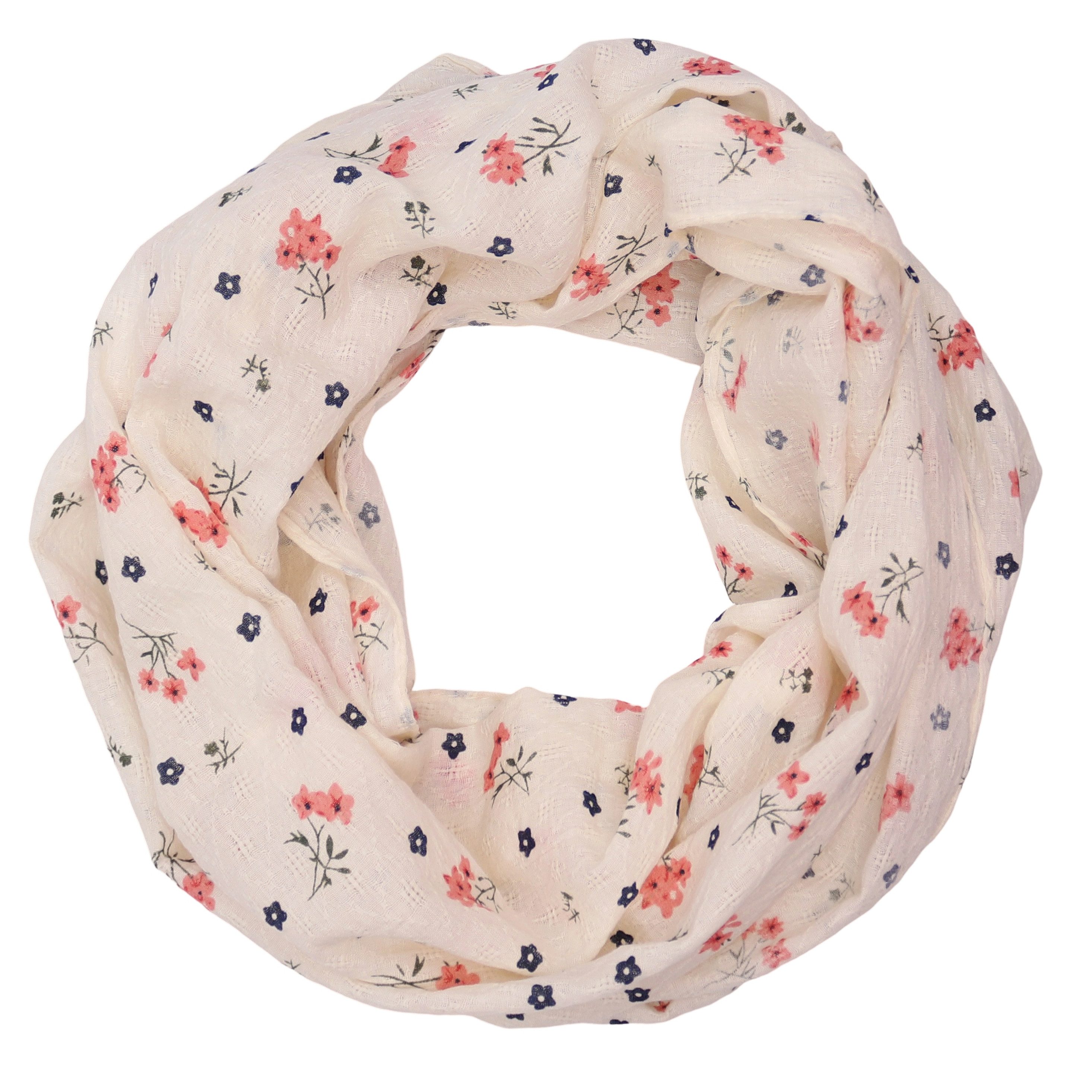 MIRROSI Loop Damen Schal mit Blumen-Muster Weich aus 100% Baumwolle Schlauchschal, (ca. 160x44cm Zweimal um den Hals wickelbar)