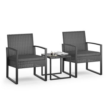 OK-Living Sitzgruppe Gartenmöbel Gartenstühle Anthrazit Rattan 3er- Set, (Set, 3-tlg., 3-er Set), bequeme Polsterung