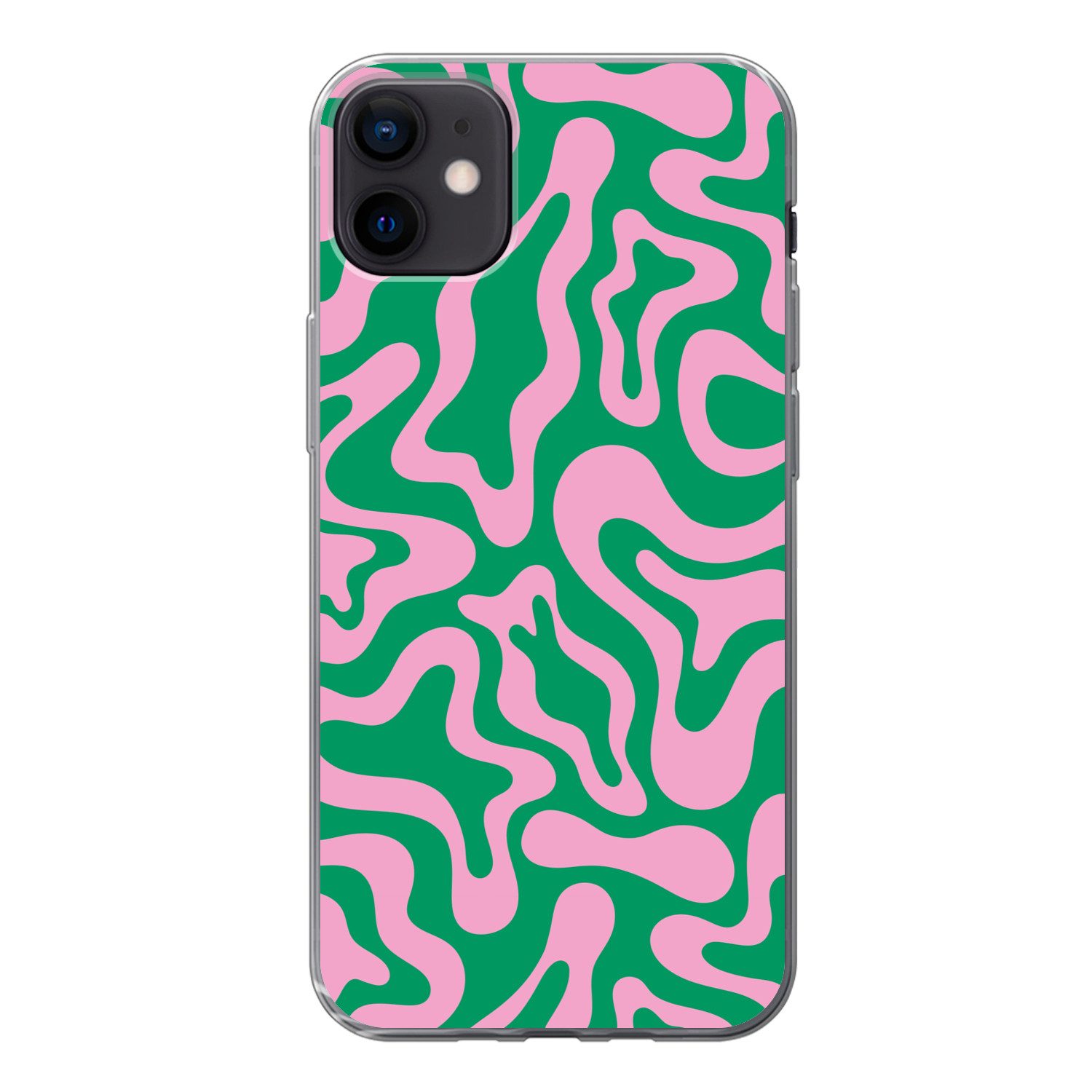 MuchoWow Handyhülle für Apple iPhone 12 mini Abstrakt - Muster - Grün - Rosa - Farbenfroh, Smartphone-Bumper, Print, Handy Schutzhülle Dünn