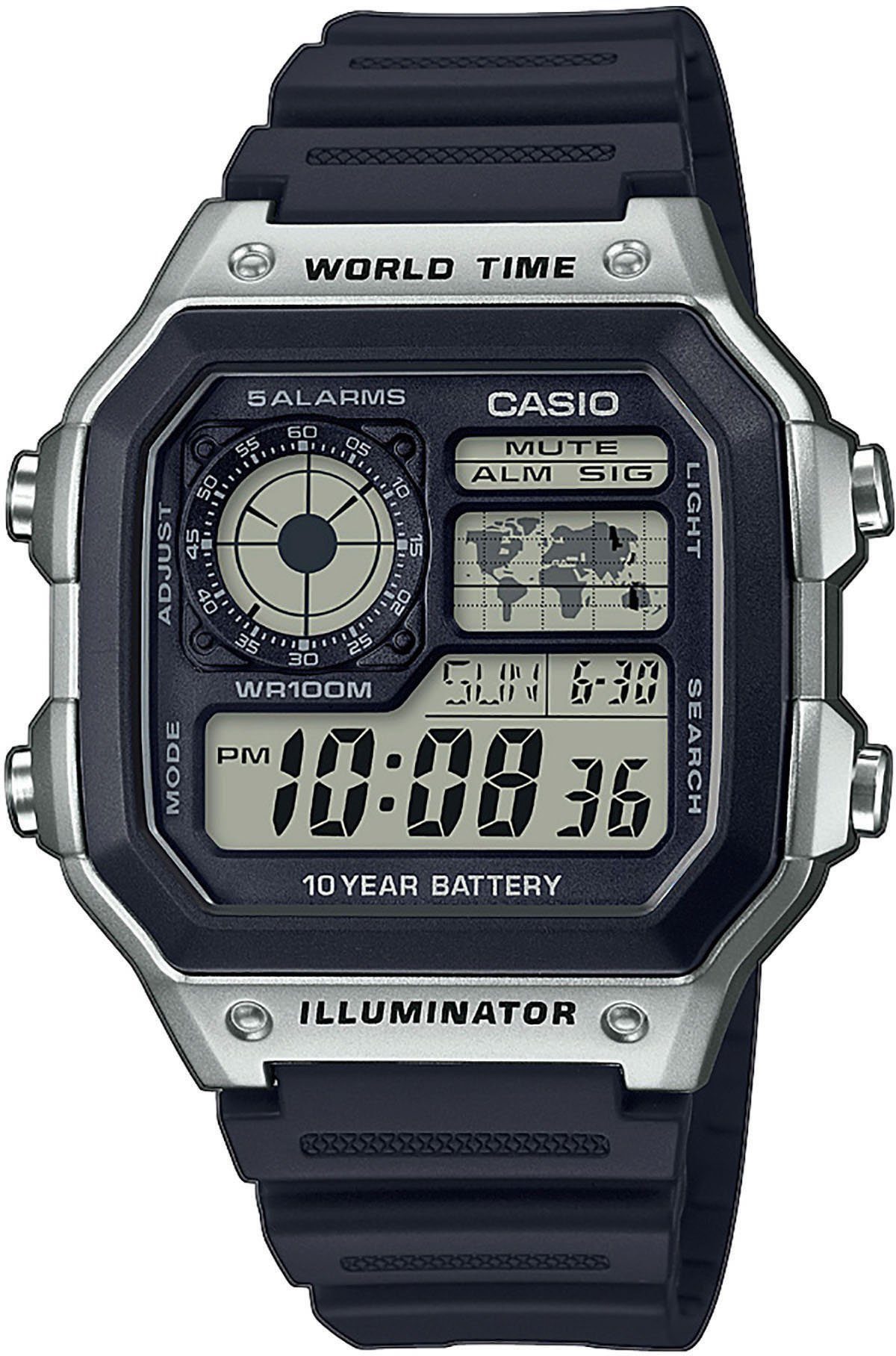 CASIO TIMELESS COLLECTION Chronograph AE-1200WH-1AVEF, Quarzuhr, Armbanduhr, Herrenuhr, Digitaluhr, bis 10 bar wasserdicht